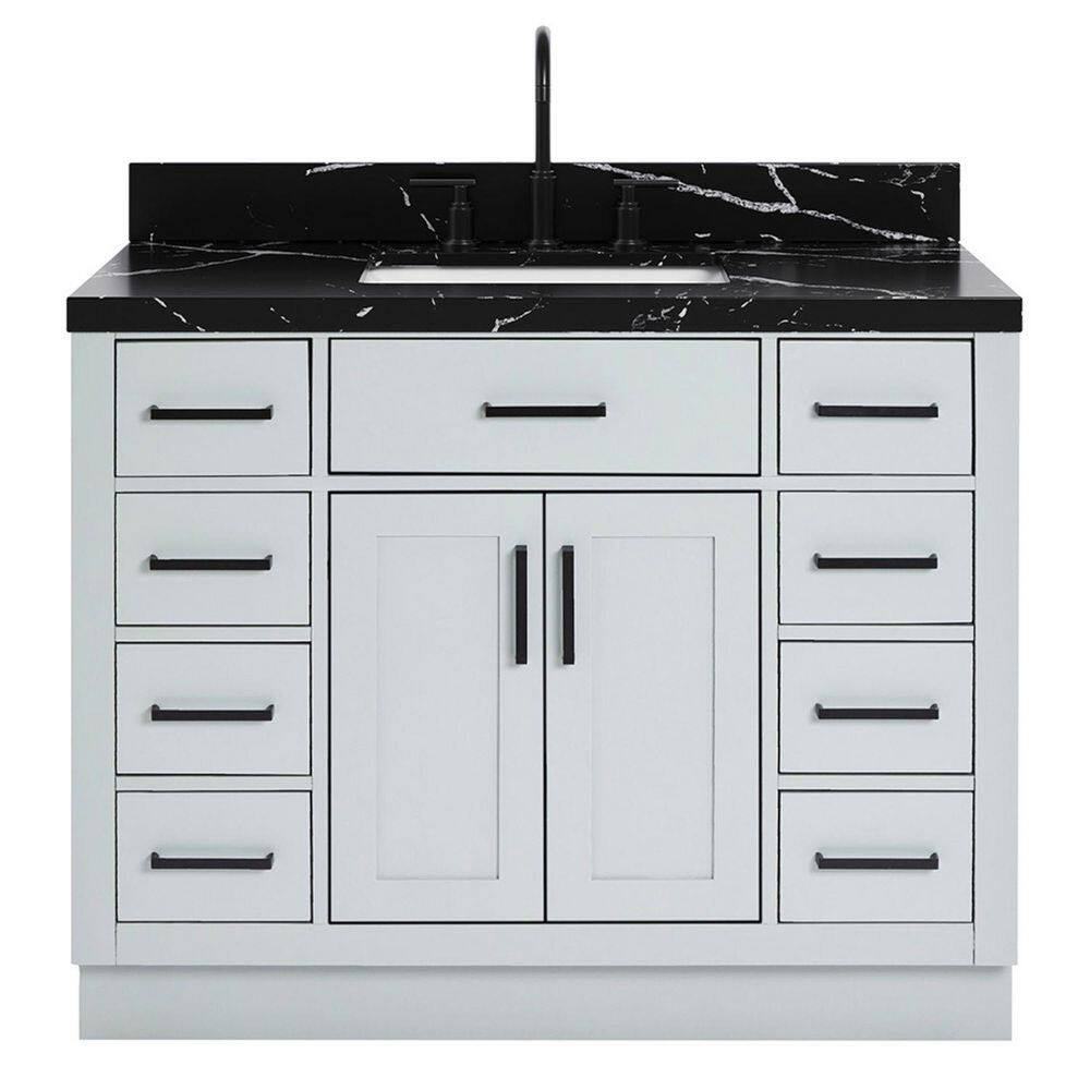 Hepburn 42 in. Single Sink Freestanding Bath Vanity in Gray with Nero Marquina Black Quartz Top price history on PriceWatchPro