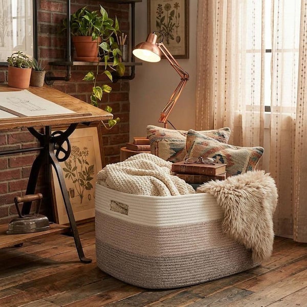 Brown 12 x 21 x 16 Rectangle Brown Laundry Basket (1-Pack