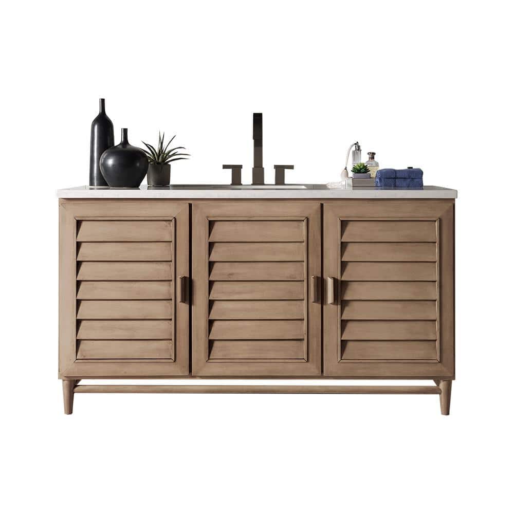 Portland 60 in. W x 23.5 in. D x 34.3 in. H Single Vanity in Whitewashed Wa
