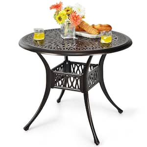 Round Metal 28.5 in. Outdoor Dining Bistro Table Cast with 2 in. Umbrella Hole