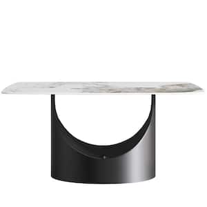 63 in. Pandora Rectangle Sintered Stone Tabletop Kitchen with Pedestal Dining Table with Black Carbon Base (Seats 6)