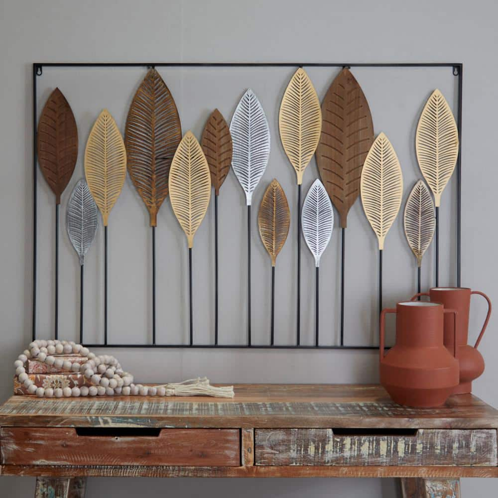 Metal Leaf Tall CutOut Wall Decor with Intricate Laser Cut Designs - Olivia & May: 31.5" x 47" Iron Nature Artwork