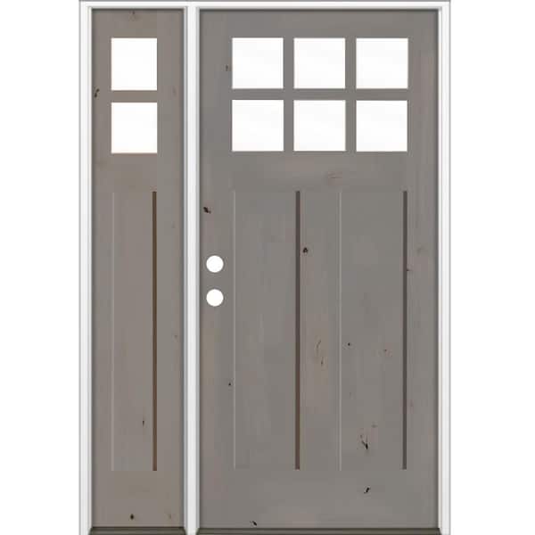 Krosswood Doors 50 in. x 80 in. Knotty Alder Right-Hand/Inswing 6-Lite Clear Glass Weathered Gray Stain Wood Prehung Front Door with LSL