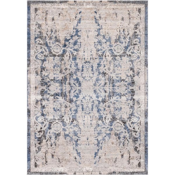 Unique Loom Portland Albany Beige/Navy Blue 7 ft. x 10 ft. Area Rug