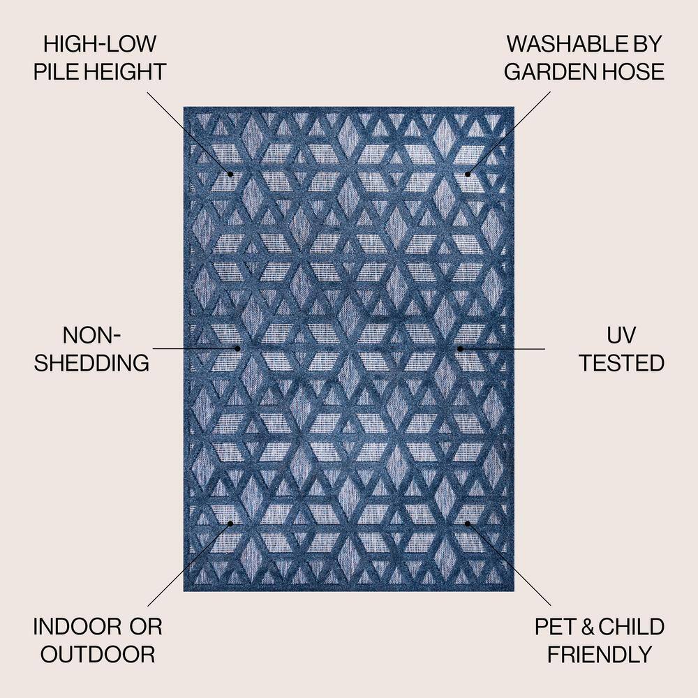 Navy Geometric Synthetic Reversible Rectangular Area Rug 63" x 8.7"