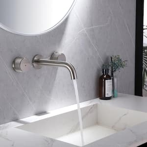 Two-Handle Wall Mounted Bathroom Faucet in Brushed Nickel