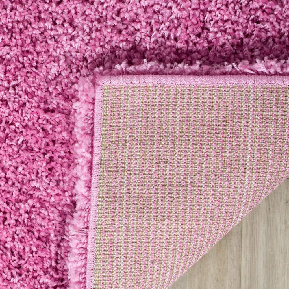 Pink Hand-Knotted Synthetic Shag Area Rug