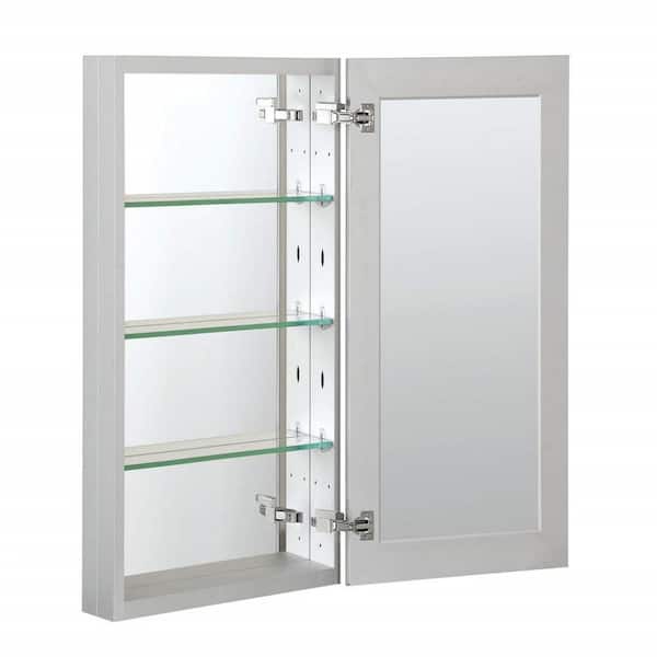 ANGELES HOME 15 in. W x 36 in. H Silver Glass Recessed/Surface Mount Rectangular Medicine Cabinet with Mirror
