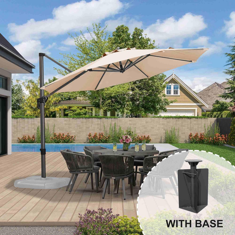 11 ft. Octagon Aluminum Outdoor Patio Cantilever Umbrella Offset 360-Degree Rotation Umbrella with Base in Ground, Beige price history on PriceWatchPro