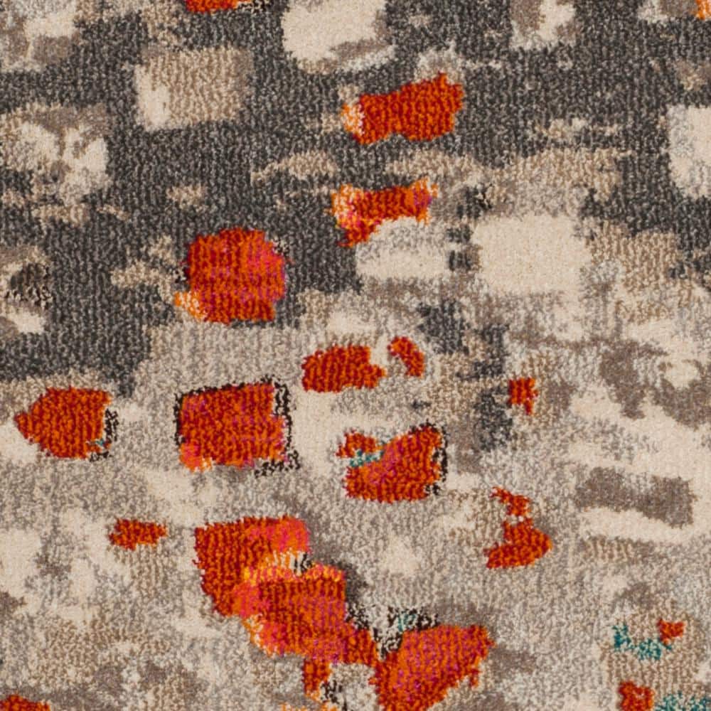 Monaco Abstract Geometric 9' Square Area Rug in Grey & Orange