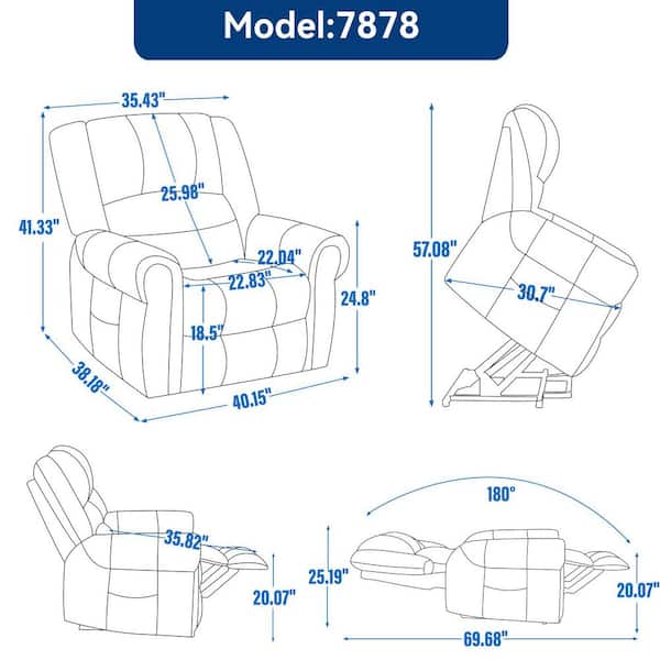 Grey Faux Leather Power Lift Recliner Media Chair Massage Heated Dual Motor Heavy Duty with USB Ports for Elderly