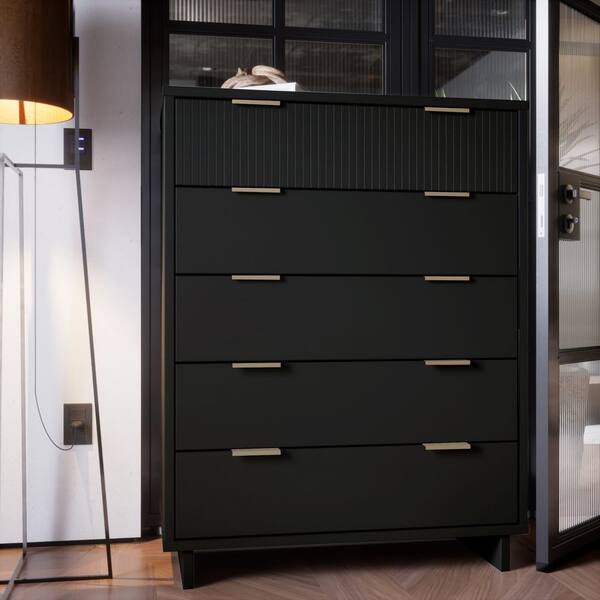 Manhattan Comfort Granville Black 5-Drawer 37.95 in. Wide Tall Dresser DR-5022 - The Home Depot Manhattan Comfort Granville Black 5-Drawer 37.95 in. Wide Tall Dresser DR-5022 - The Home Depot