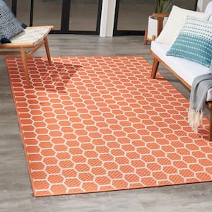 Reversible Indoor Outdoor Coral 4 ft. x 6 ft. Honeycomb Contemporary Area Rug