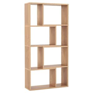 48 in. Tall Natural Engineered Wood 5-Shelf Geometric Bookcase with Open Storage, Tip-Resistant Hardware