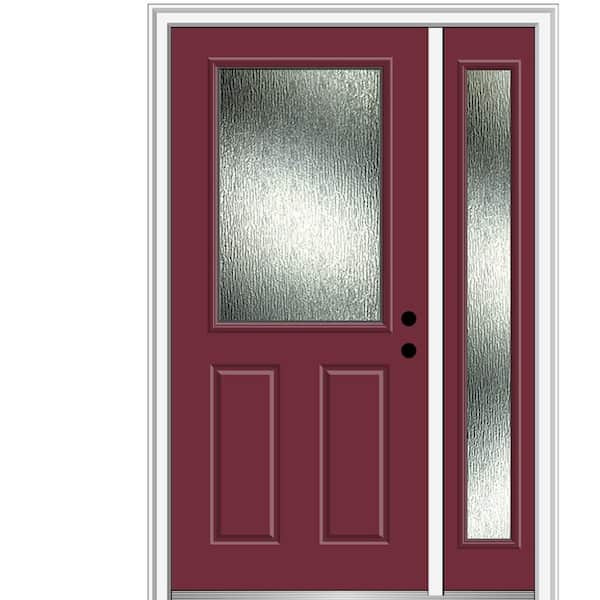 MMI Door 48 in. x 80 in. Left-Hand Inswing Rain Glass Burgundy Fiberglass Prehung Front Door on 6-9/16 in. Frame