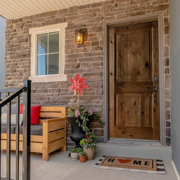 DIY 32 in. x 80 in. Knotty Alder Square Top Left-Hand Provincial Stain Wood Front Door Kit w/ Quick Assemble Jamb