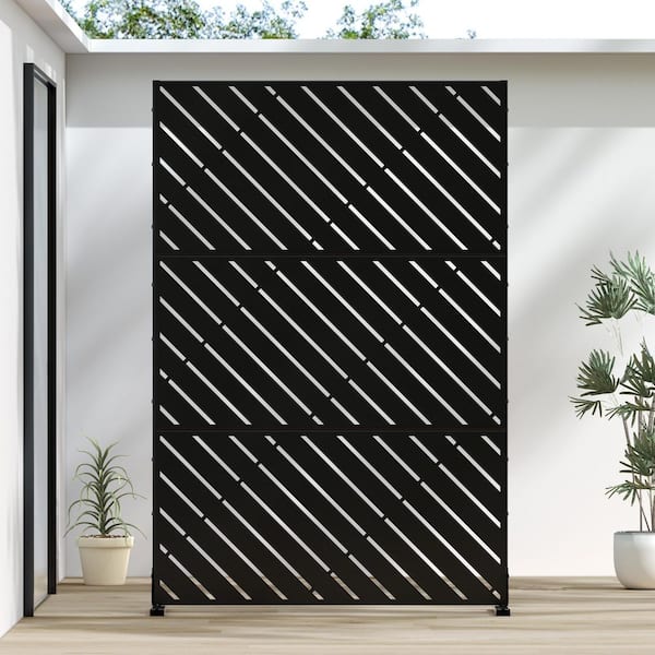 47 in. W x 71 in. H Black Twill Rectangle Galvanized Sheet Outdoor Private Screen Decorative Art Panel