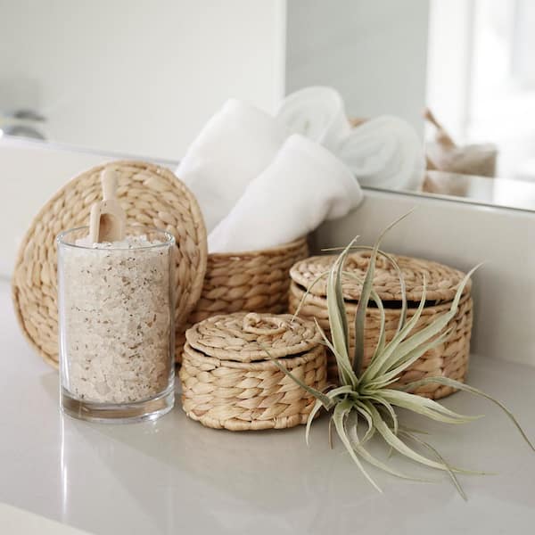 Kea Set of 3 Nesting Water Hyacinth Beige Boxes with Lids