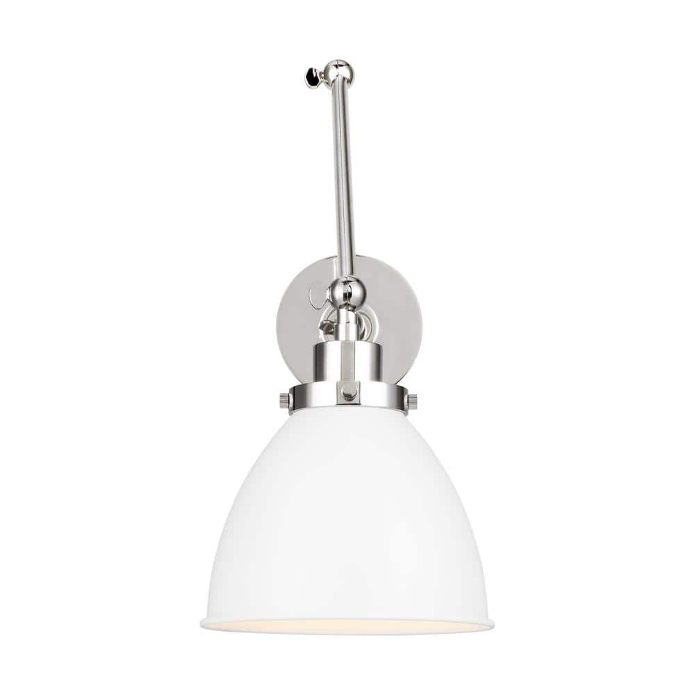 Wellfleet 7.25 in. W 1-Light Matte White/Polished Nickel Double Arm Dome Task Wall Sconce with Steel Shade price history on PriceWatchPro
