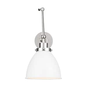 Wellfleet 7.25 in. W 1-Light Matte White/Polished Nickel Double Arm Dome Task Wall Sconce with Steel Shade