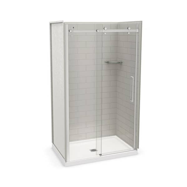 MAAX Utile Metro 32 in. x 48 in. x 83.5 in. Center Drain Alcove Shower Kit in Soft Grey with Chrome Shower Door