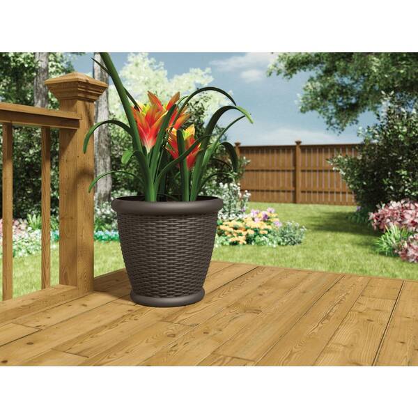 2-Pack 18 in Round Planter Java Blow Molded Resin Small Plants Patio Garden 