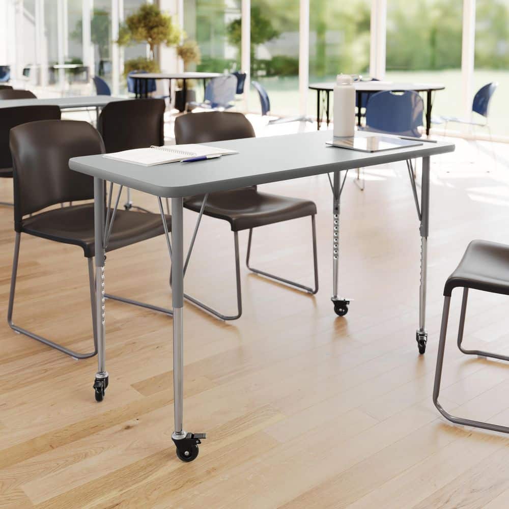 Wren Adjustable Gray Top/Silver Frame Rectangle Kids Activity Table with Thermal Laminate Top for 4