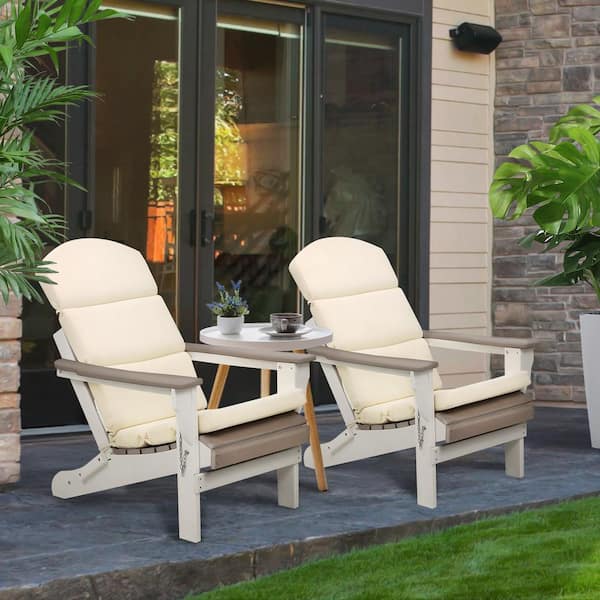 Aoodor 51.5 in. x 20 in. x 2.5 in. Outdoor High Back Adirondack Chair Cushions with Ties in Beige (Set of 2)