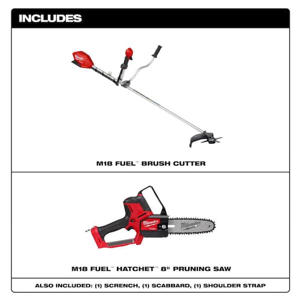 M18 FUEL 18V Lithium-Ion Brushless Cordless Brush Cutter with M18 FUEL 8 in. HATCHET Pruning Saw 2-Tool)