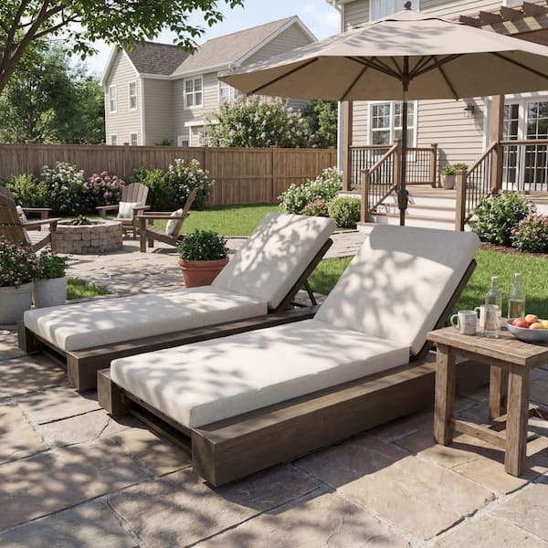 Gray Wood Outdoor Double Chaise Lounge with 5-Position Adjustable