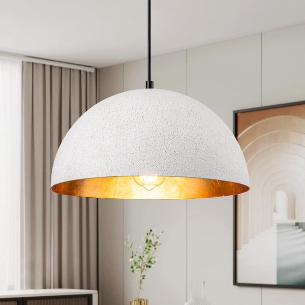 Y'INSP 60-Watt 1-Light White Antique Industrial Rustic Dome Pendant Light Coastal Pendant with Metal Shade and No Bulb Included