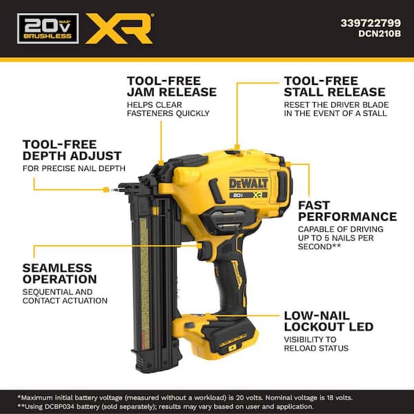 20V MAX XR 18 Gauge Cordless Brad Nailer (Tool Only)