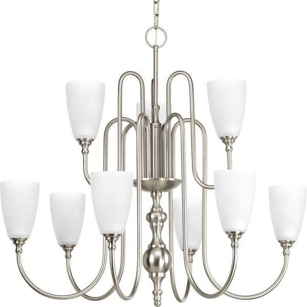 Progress Lighting Revive Collection 9-Light Brushed Nickel Chandelier with Etched Fluted Glass Shade