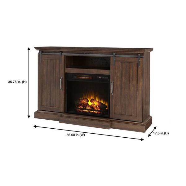 Chastain 56 in. Freestanding Media Console Electric Fireplace TV Stand with Sliding Barn Door in Rustic Walnut Chastain 56 in. Freestanding Media Console Electric Fireplace TV Stand with Sliding Barn Door in Rustic Walnut
