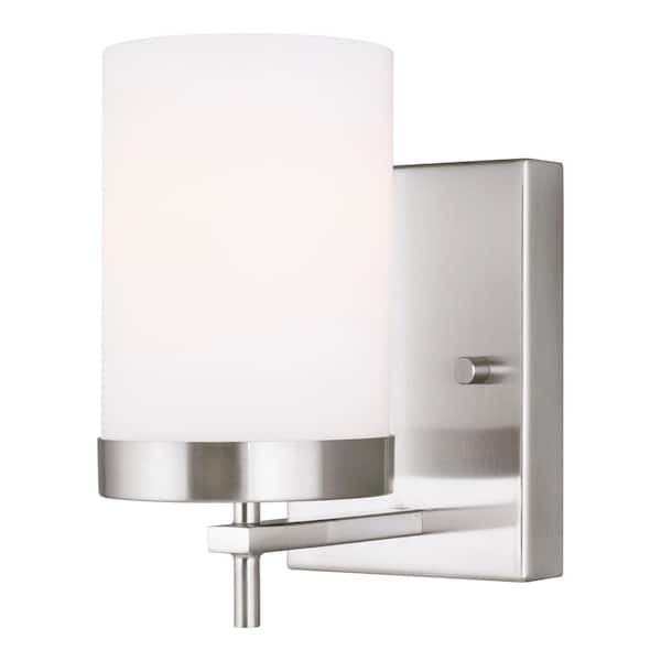 Generation Lighting Zire 4.375 in. W 1-Light Brushed Nickel Vanity Light with Etched White Glass Shade with LED Bulb