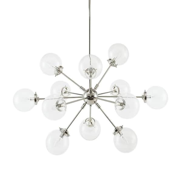 12-Light Non-dimmable Integrated LED Silver Metal Finish Globe Chandelier For Living Room with No Bulbs Included