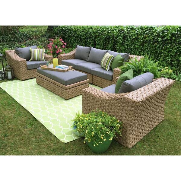 AE Outdoor Catalina 4-Piece All-Weather Wicker Patio Deep Seating Set with Sunbrella Gray Cushions