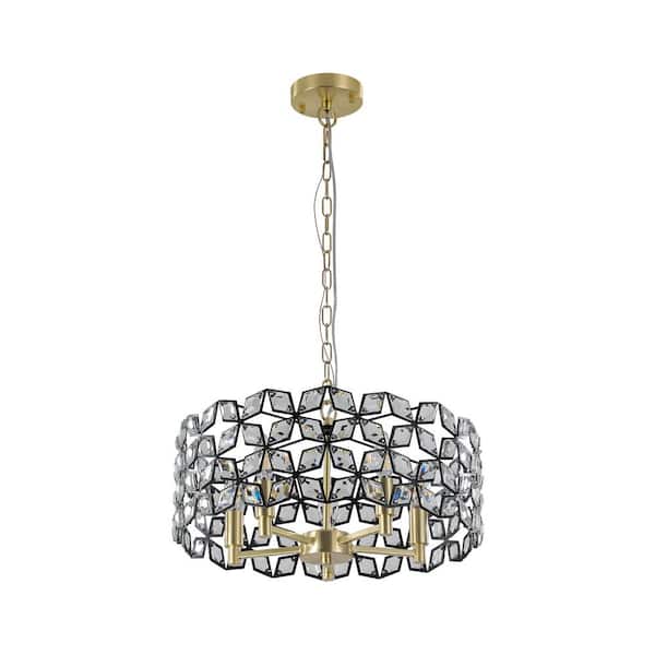 PUDO 18.90 in. 5-Light Luxury Gold Chandelier with Crystal Shade for Kitchen