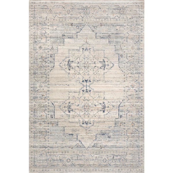 Lolita Faded Machine Washable Beige 3 ft. x 5 ft. Outdoor Area Rug