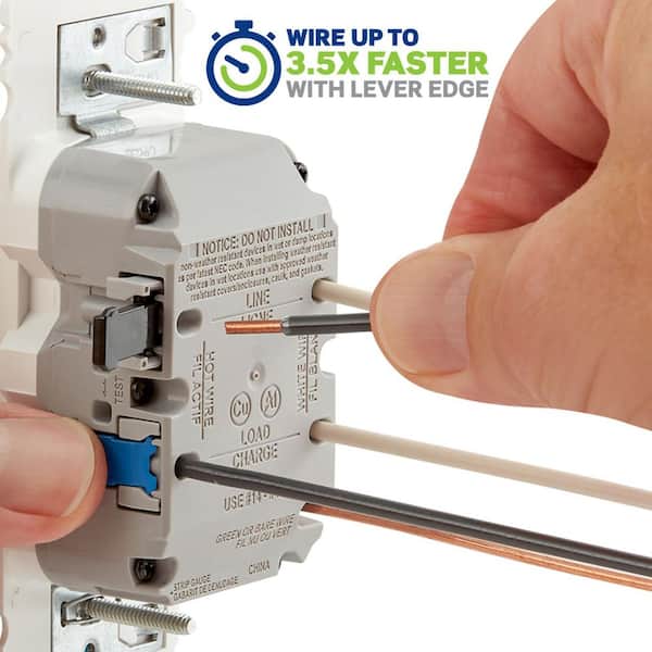 Lever Edge 15 Amp 125 Volt Self-Test Tamper/Weather Resistant GFCI Duplex Outlet/Receptacle, White (1-Pack) EGFW1-KW