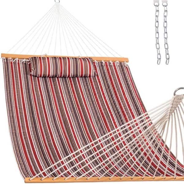 Unbranded 12 ft. Quilted Fabric Hammock with Pillow, Double 2 Person Hammock(Sunset)