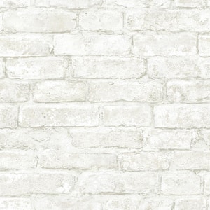 Arlington Off-White Brick Paper Pre-Pasted Wallpaper Roll (Covers 56.4 Sq. Ft.)
