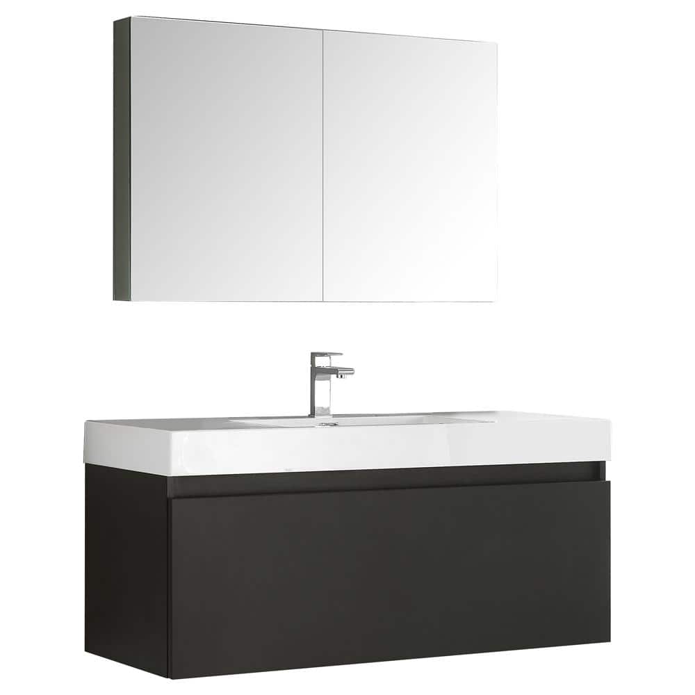 Mezzo 48" Black Wall Hung Vanity with Acrylic Sink and Medicine Cabinet