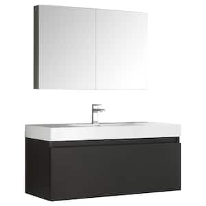 Mezzo 48 in. Vanity in Black with Acrylic Vanity Top in White with White Basin and Mirrored Medicine Cabinet