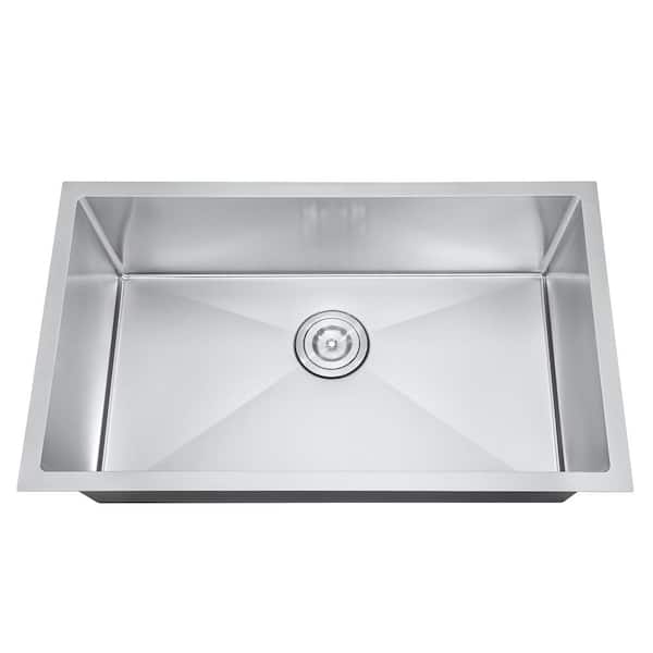 Attop Brushed Stainless Steel 30 in. Single Bowl Undermount Scratch-Resistant Nano Kitchen Sink With Strainer
