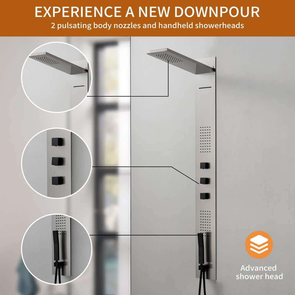 Nickel 4-Jet Rainfall Shower Panel System with Handheld Wand