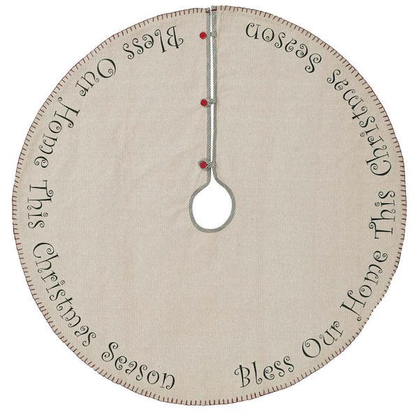 VHC Brands 48 in. Cotton Tidings Light Khaki Tan Traditional Christmas Decor Tree Skirt