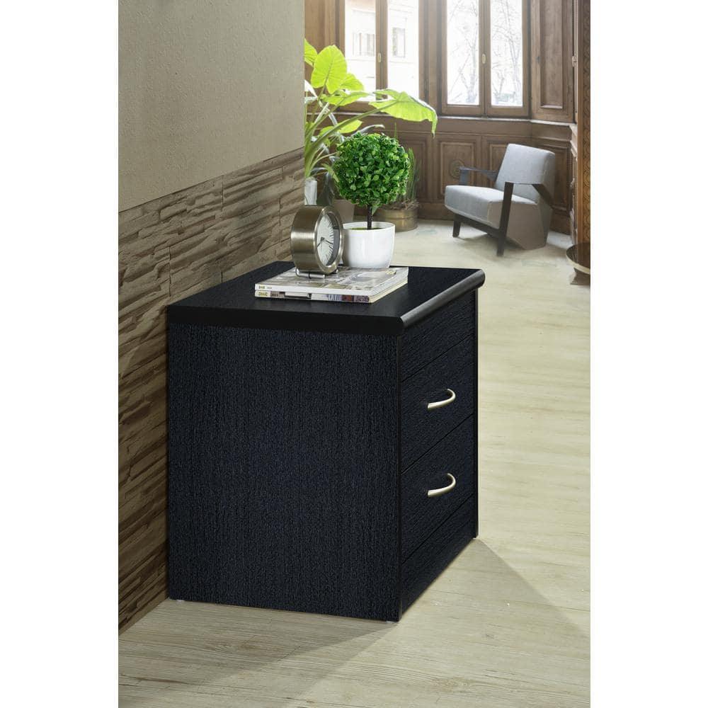 Black MDF 2-Drawer Nightstand with Metal Pulls