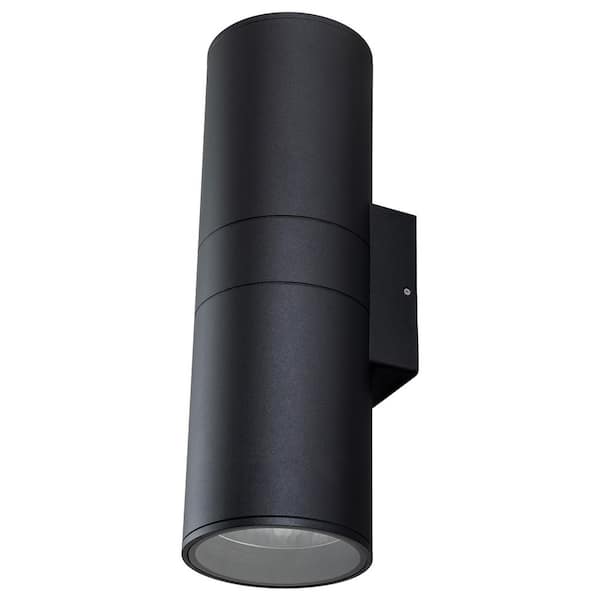 C Cattleya 19.75 in. 2-Light Matte Black Cylinder Outdoor Wall