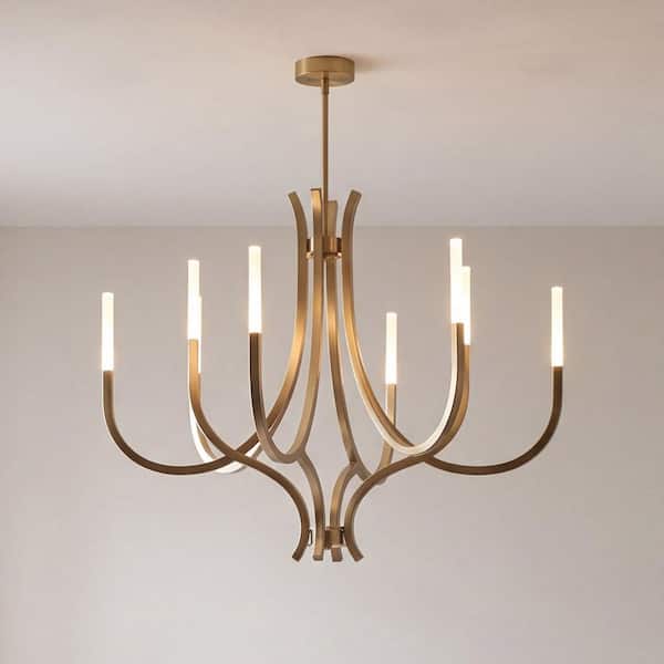 Bradford 40 in. W x 30 in. H 8-Light Noble Brass Integrated LED Contemporary Chandelier with Clear Glass Shades